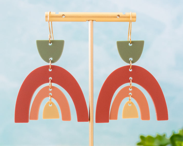 Boho Rainbow Matte Neutral Acrylic Earrings