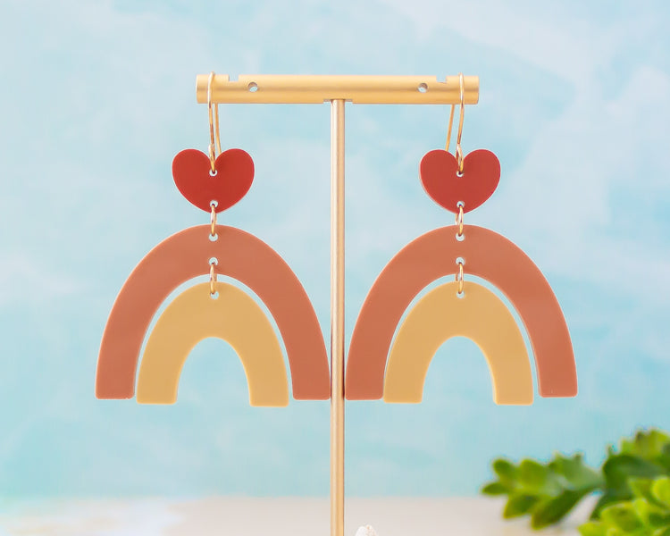 Boho Heart Rainbow Neutral Acrylic Earrings