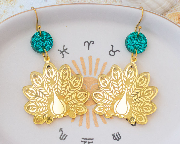 Gold Peacock Earrings