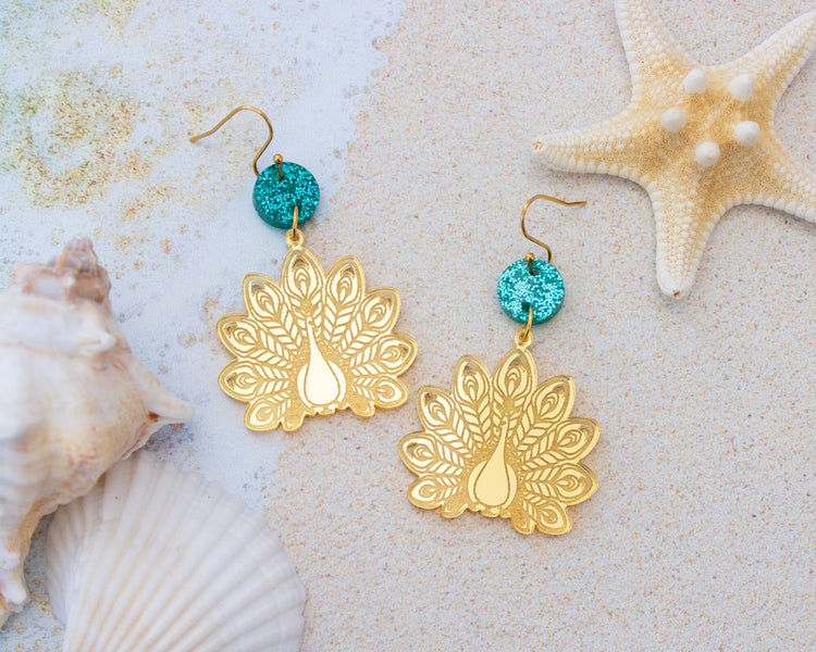 Gold Peacock Earrings