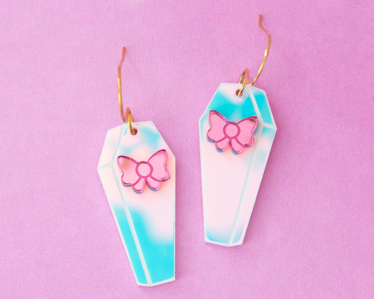 Cute Coffin Holographic Acrylic Halloween Earrings