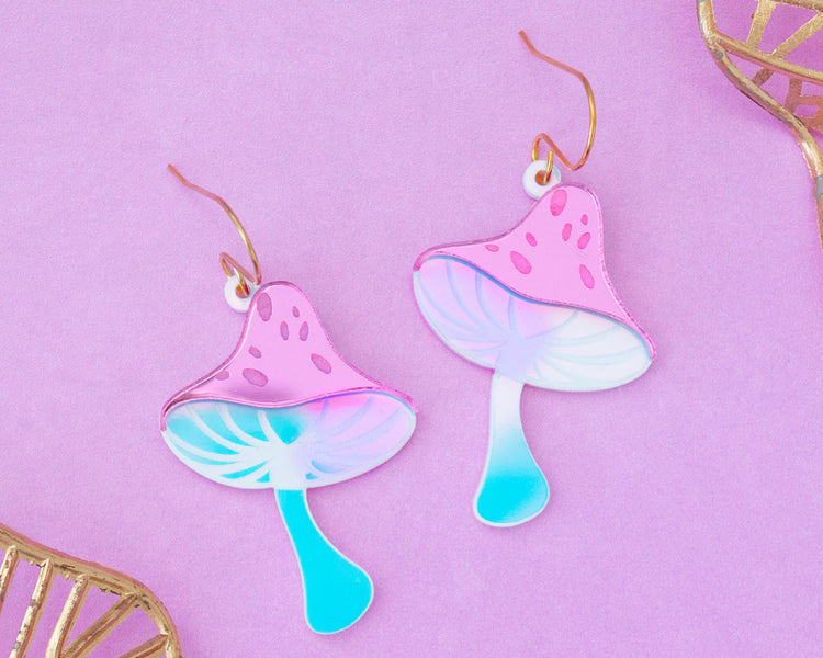 Holographic Mushroom Acrylic Earrings