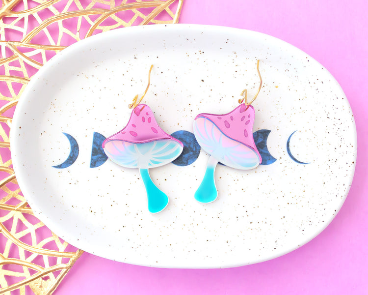 Holographic Mushroom Acrylic Earrings