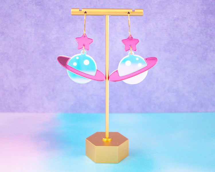 Holographic Space Planet Earrings