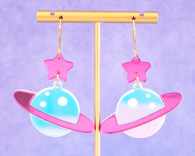 Holographic Space Planet Earrings