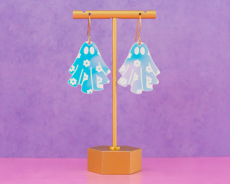Holographic Flower Ghost Acrylic Earrings