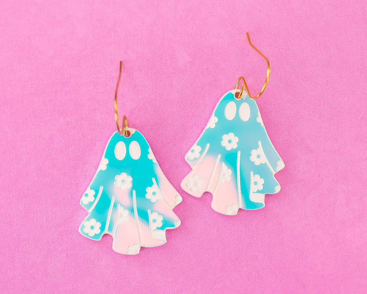Holographic Flower Ghost Acrylic Earrings