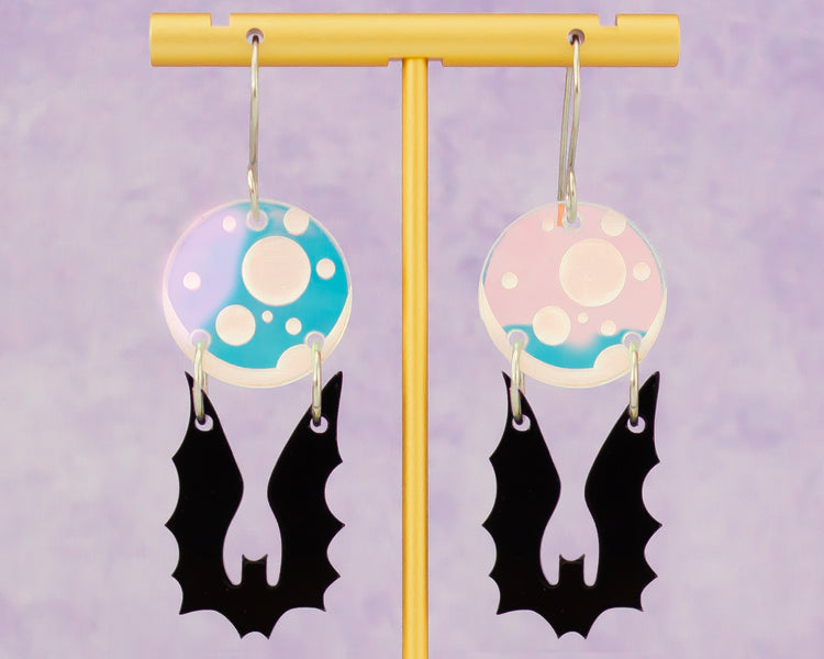 Bat & Moon Holographic Earrings