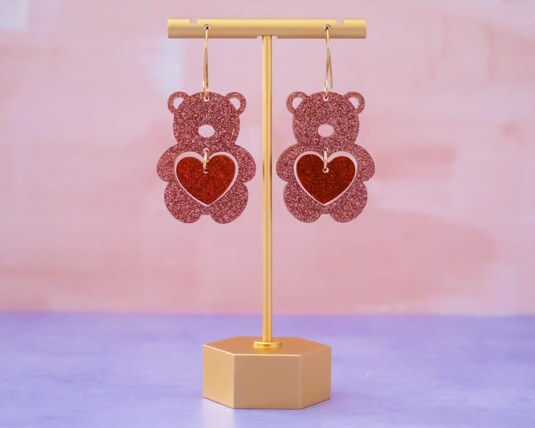Teddy Bear Heart Earrings