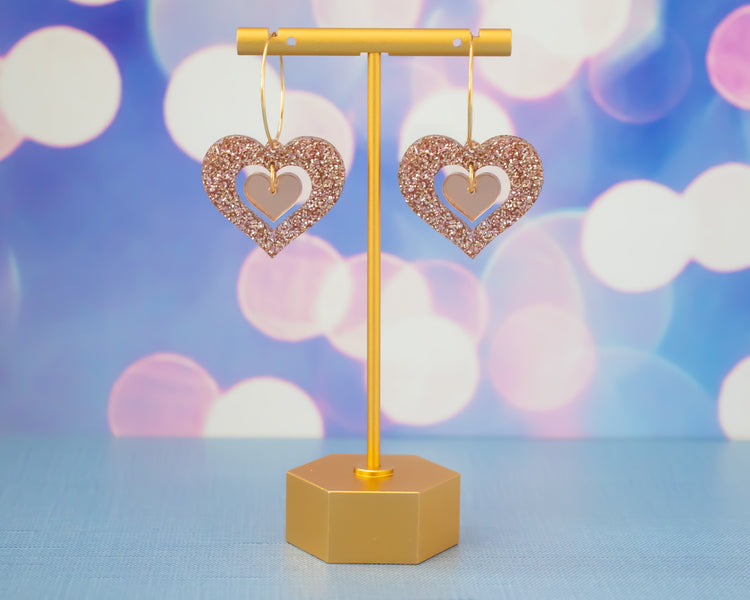 Rose Gold Double Heart Hoops
