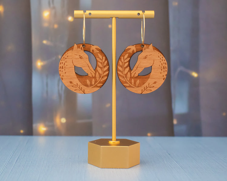 Horse Wood Engraved Hoop Earrings