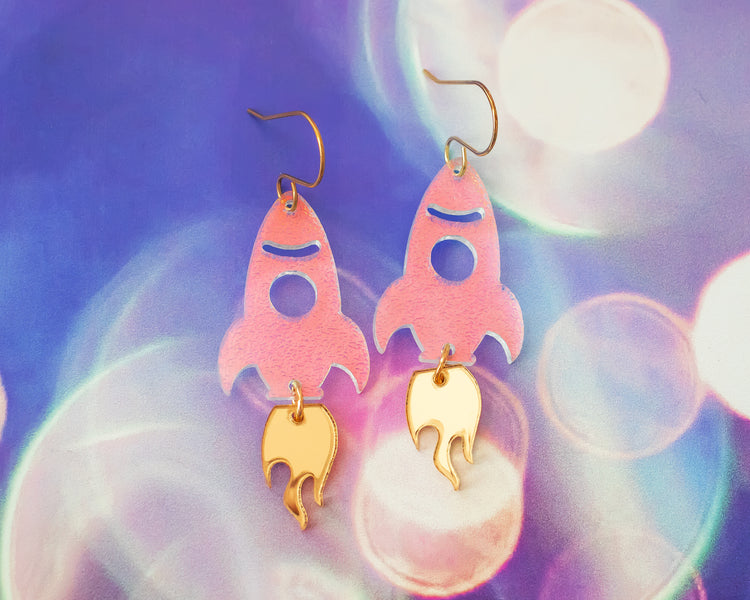 Holographic Rocket Ship Earrings