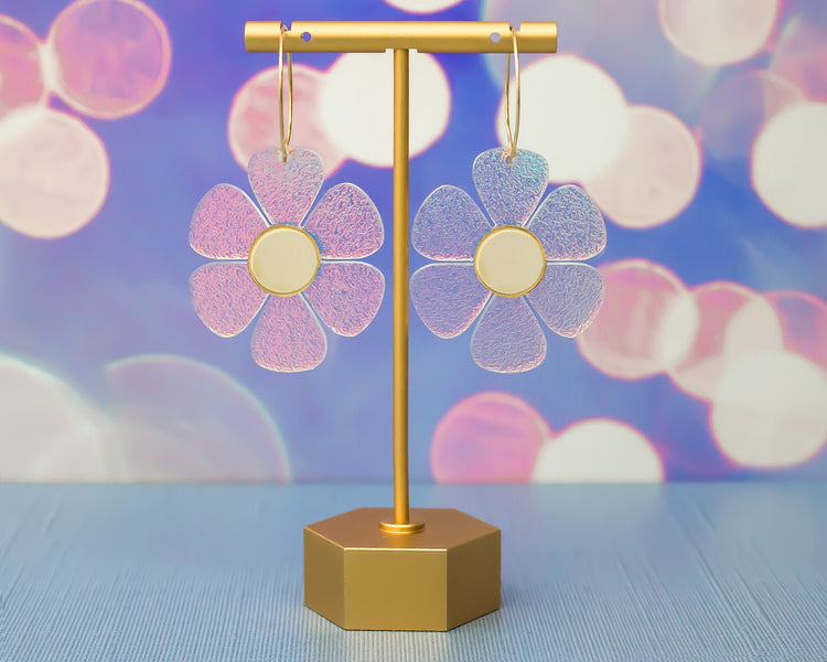 Iridescent Daisy Flower Hoop Earrings