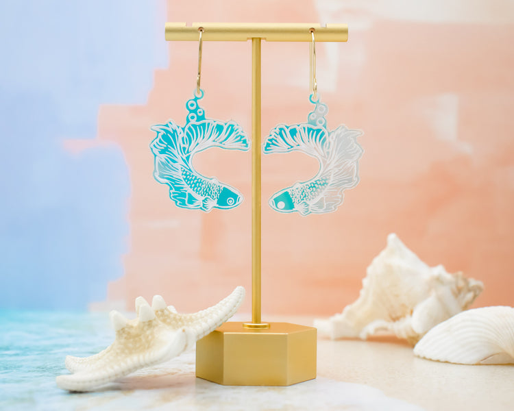 Beta Fish Holographic Acrylic Earrings
