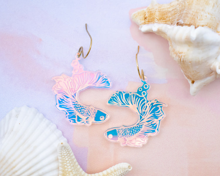 Beta Fish Holographic Acrylic Earrings