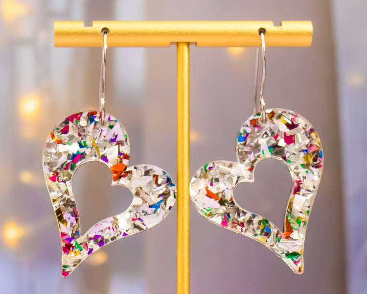 Glitter Flake Heart Earrings