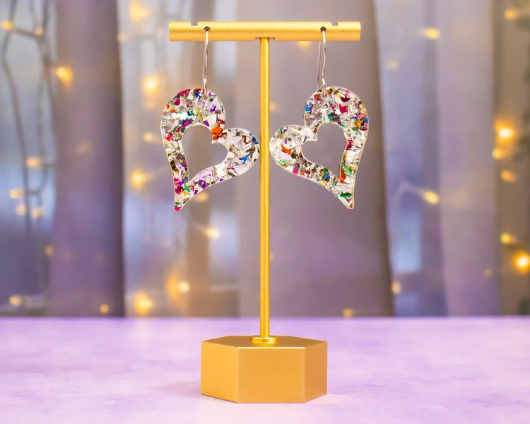Glitter Flake Heart Earrings