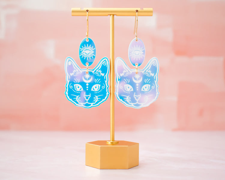 Celestial Cat Holographic Earrings