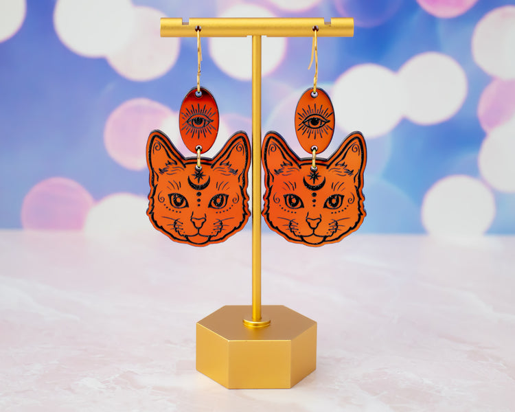 Celestial Cat Red/Green Holographic Earrings