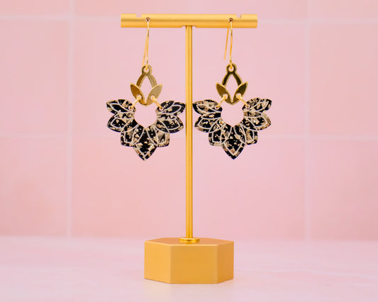 Black & Gold Abstract Lotus Earrings