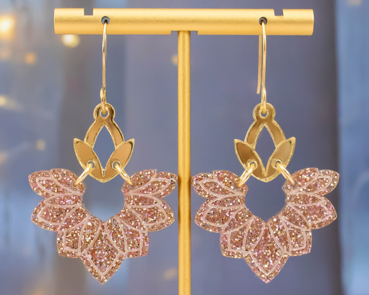Champagne & Gold Abstract Lotus Earrings