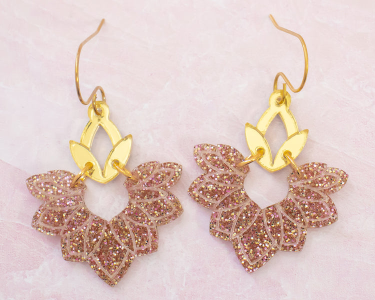 Champagne & Gold Abstract Lotus Earrings