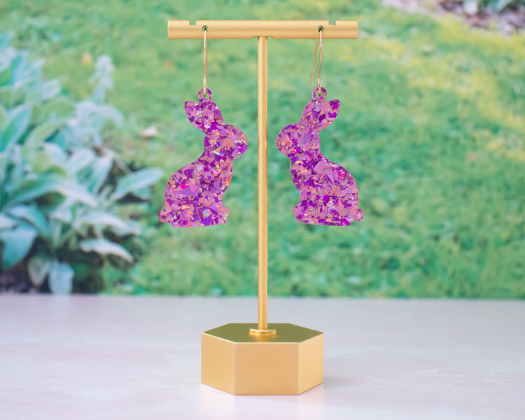 Pink & Purple Glitter Flake Bunny Earrings