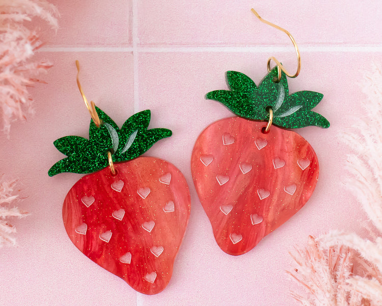 Red Strawberry Acrylic Earrings