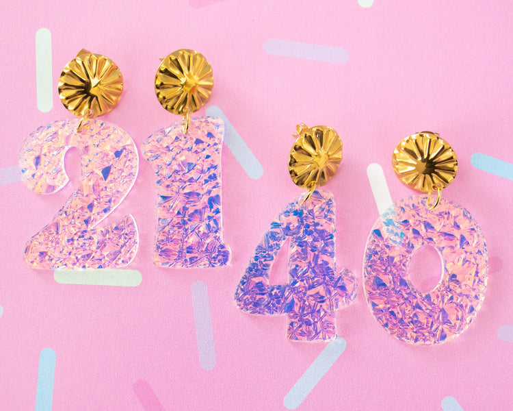 Retro Iridescent Custom Birthday Numbers Earrings