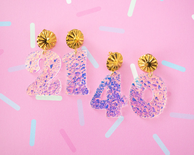 Retro Iridescent Custom Birthday Numbers Earrings