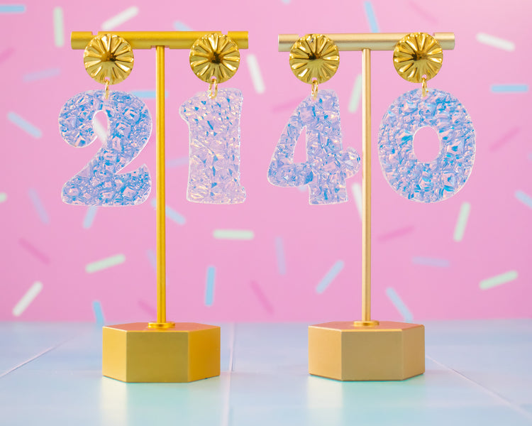 Retro Iridescent Custom Birthday Numbers Earrings