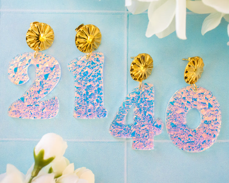 Retro Iridescent Custom Birthday Numbers Earrings