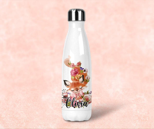 Fox Gifts For Her, Personalized Steel Water Bottle With Lid