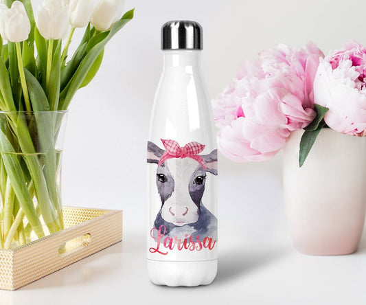 Personalized Cow Water Bottle Stainless Steel