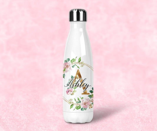 Initial Floral Personalized Name Water Bottle With Lid
