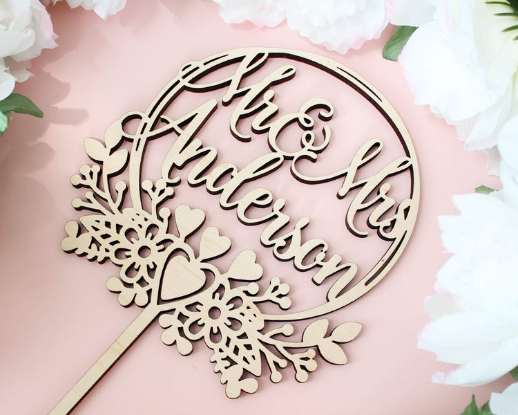 Personalized Mr & Mrs Wedding Cake Topper Wood