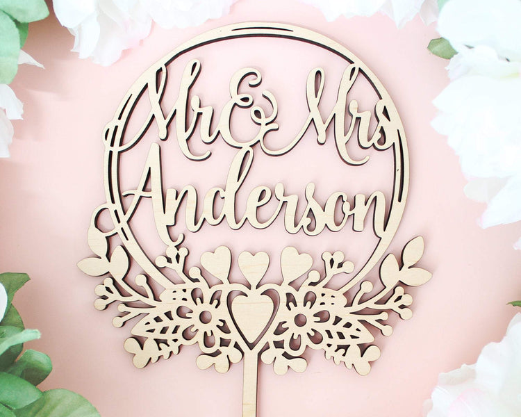 Personalized Mr & Mrs Wedding Cake Topper Wood