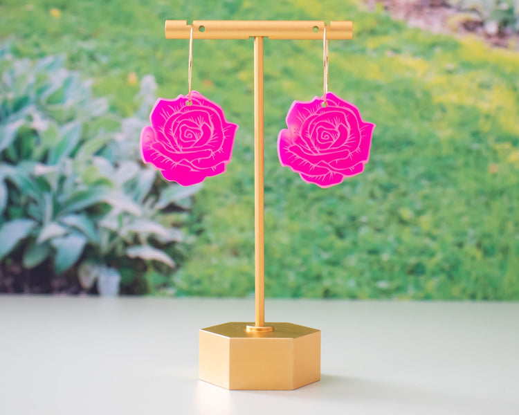 Holographic Rose Hoop Earrings