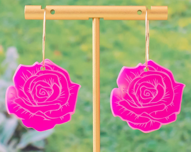 Holographic Rose Hoop Earrings