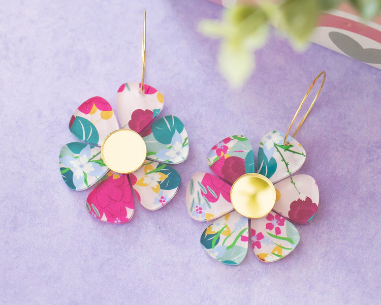 Retro Daisy Earrings, Flower Hoops