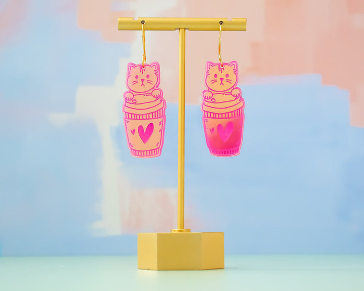 Cat In Coffee Cup Earrings