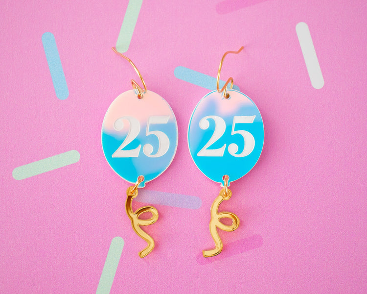 Holographic Birthday Balloon Custom Number Earrings