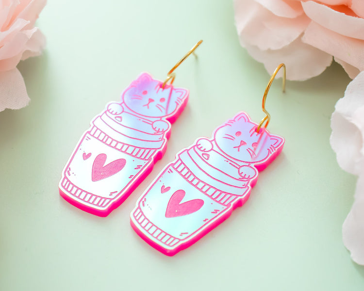 Cat In Coffee Cup Earrings