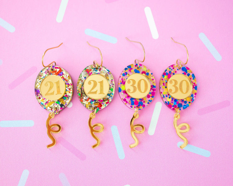 Birthday Balloon Custom Number Earrings