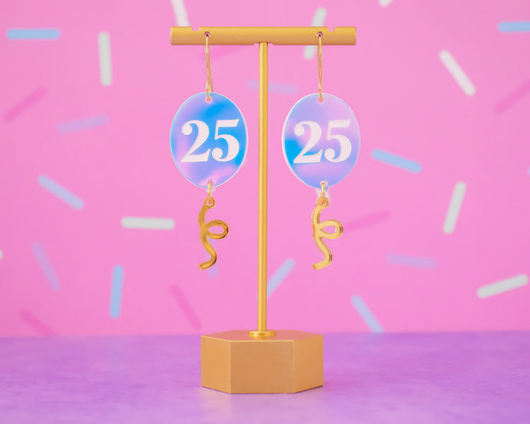 Holographic Birthday Balloon Custom Number Earrings