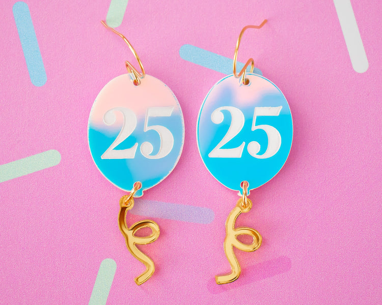 Holographic Birthday Balloon Custom Number Earrings