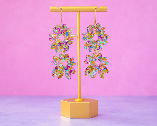 Glitter Double Flower Earrings