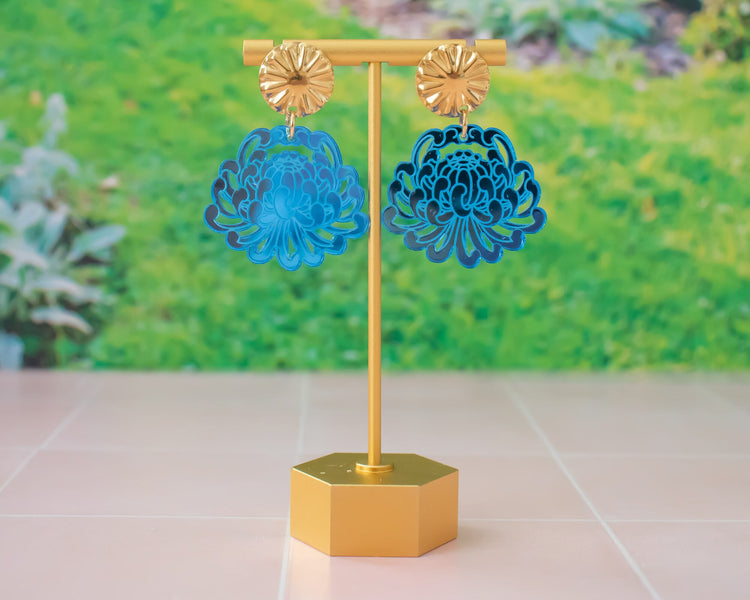 Blue Chrysanthemum Earrings