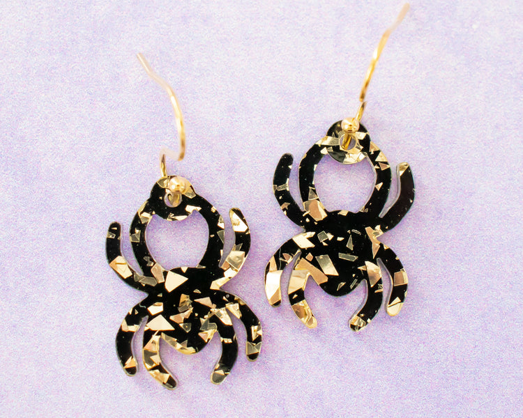 Black & Gold Spider Earrings