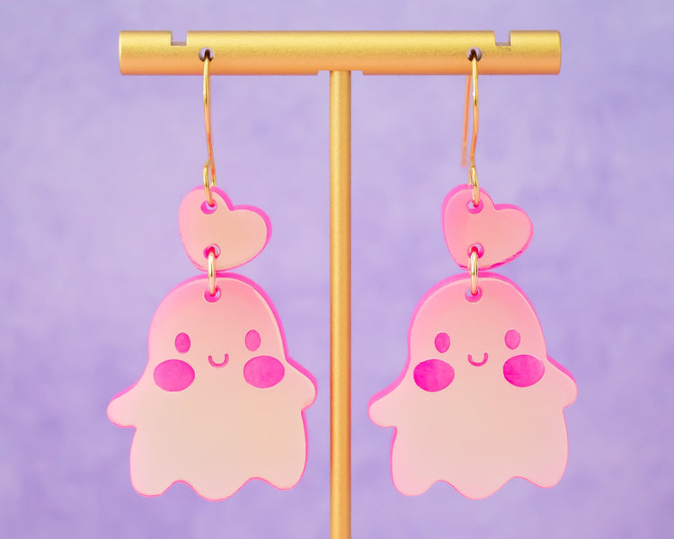 Holographic Cute Ghost Heart Earrings